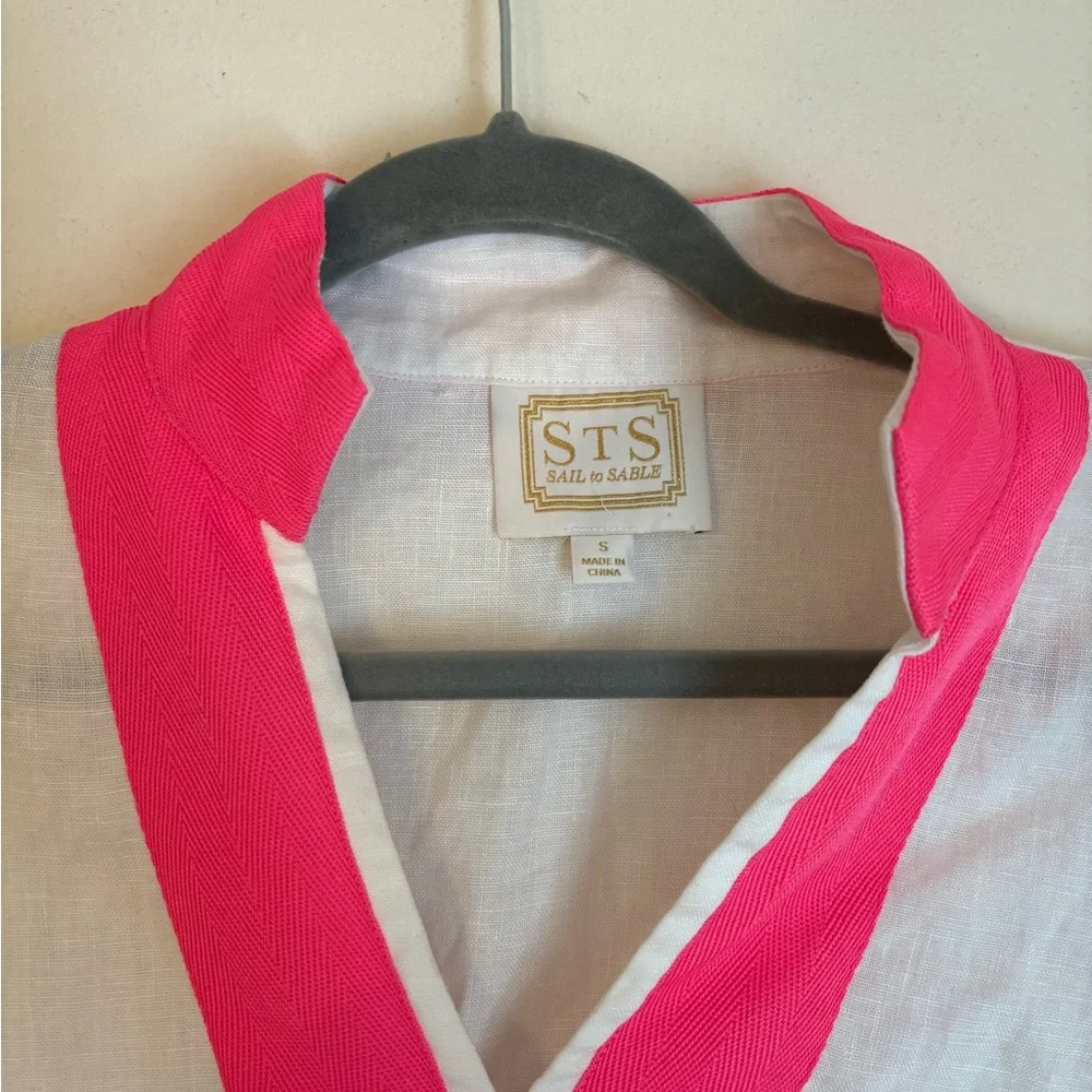 Sail to Sable Pink and White Linen Tunic Dress Long Sleeve - Picture 3 of 6